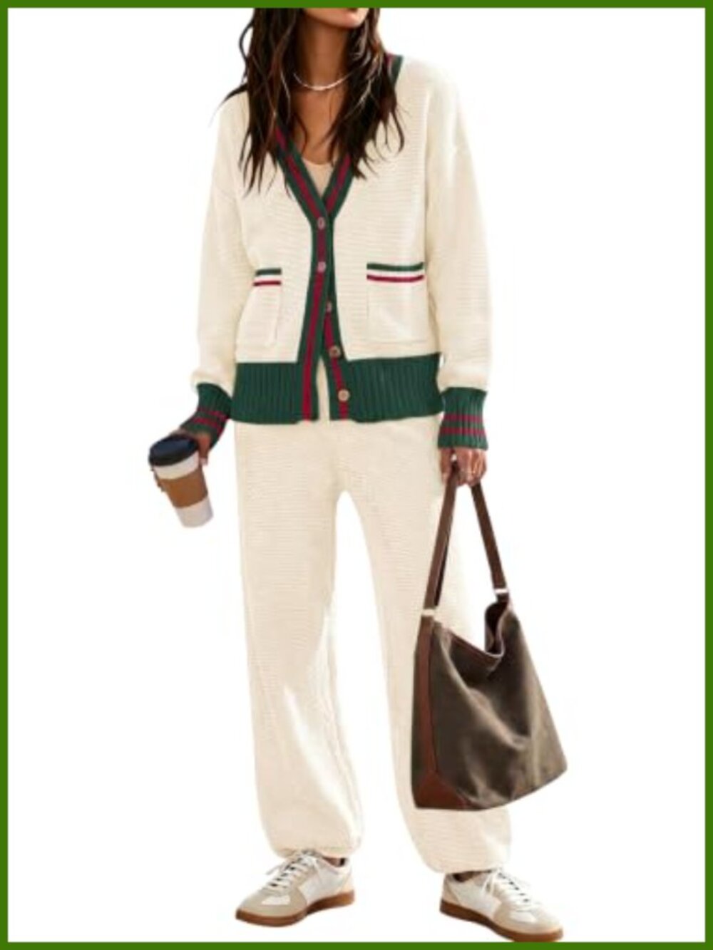 Women's 2 Piece Lounge Set Waffle Knit Cardigan & Baggy Pants Cozy Loungewear